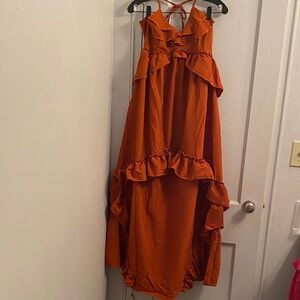 Rust Orange Ruffled Maxi Dress